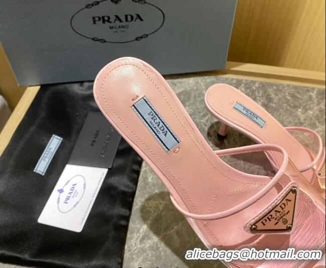 Discount Prada TPU Logo Heel Slide Sandals 6.5cm Pink 062286