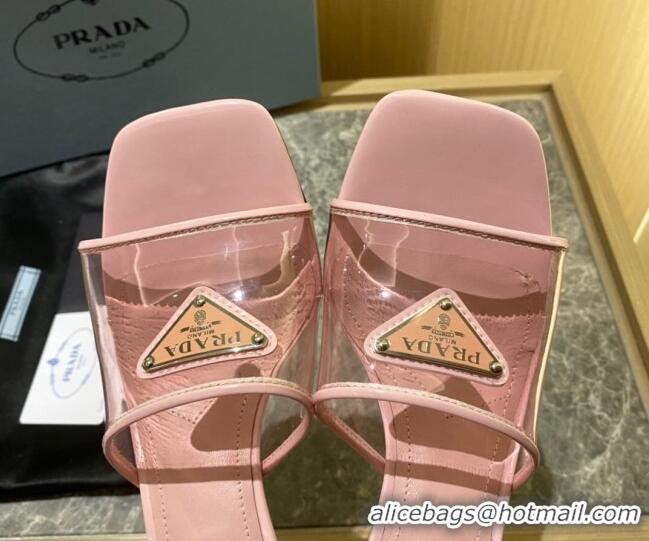 Discount Prada TPU Logo Heel Slide Sandals 6.5cm Pink 062286