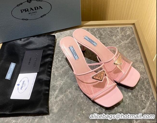 Discount Prada TPU Logo Heel Slide Sandals 6.5cm Pink 062286