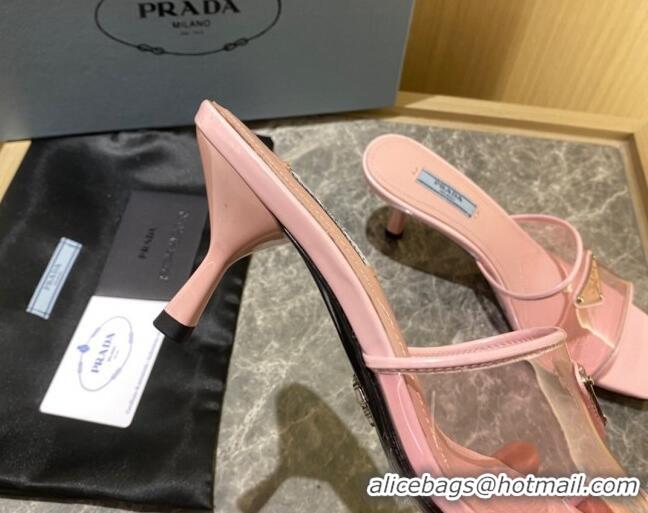 Discount Prada TPU Logo Heel Slide Sandals 6.5cm Pink 062286