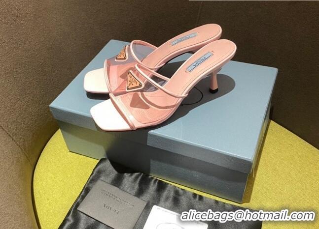 Discount Prada TPU Logo Heel Slide Sandals 6.5cm Pink 062286