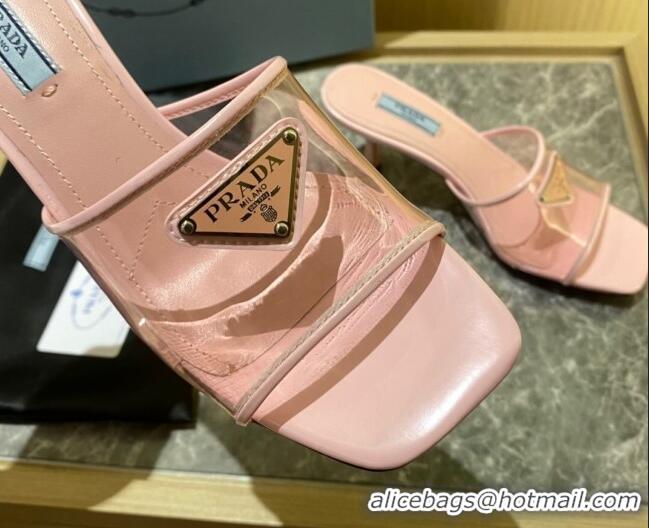 Discount Prada TPU Logo Heel Slide Sandals 6.5cm Pink 062286