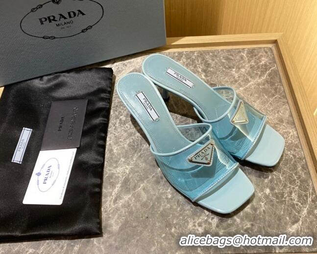 Hot Style Prada TPU Logo Heel Slide Sandals 6.5cm Blue 062287