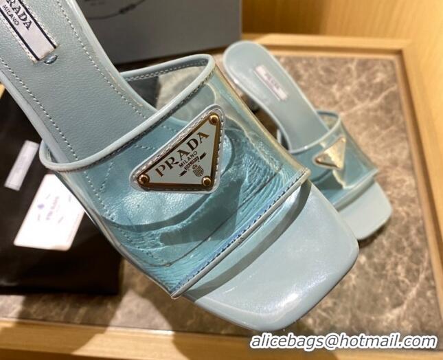 Hot Style Prada TPU Logo Heel Slide Sandals 6.5cm Blue 062287