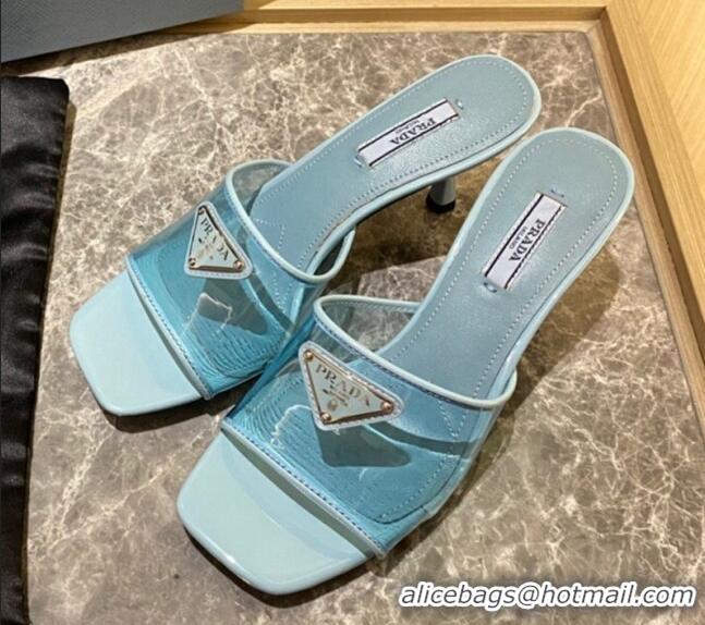 Hot Style Prada TPU Logo Heel Slide Sandals 6.5cm Blue 062287