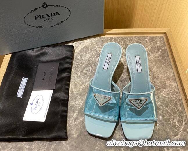 Hot Style Prada TPU Logo Heel Slide Sandals 6.5cm Blue 062287