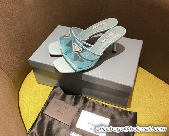 Hot Style Prada TPU Logo Heel Slide Sandals 6.5cm Blue 062287