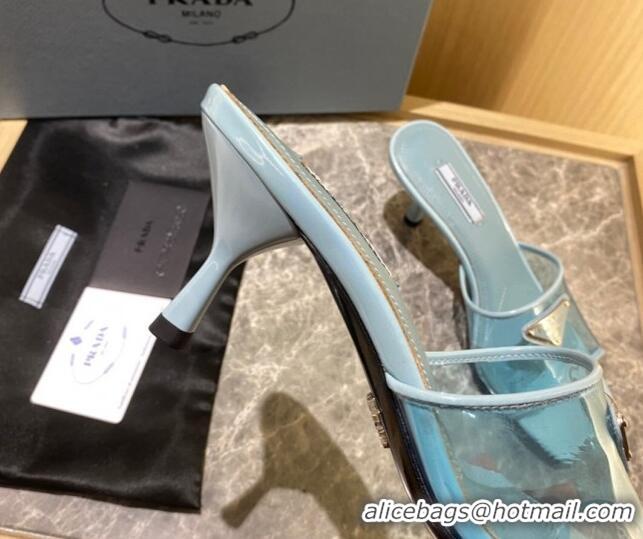 Hot Style Prada TPU Logo Heel Slide Sandals 6.5cm Blue 062287