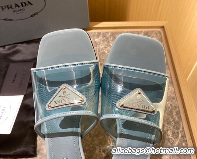 Hot Style Prada TPU Logo Heel Slide Sandals 6.5cm Blue 062287