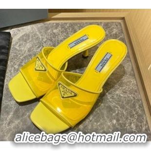 Duplicate Prada TPU Logo Heel Slide Sandals 6.5cm Yellow 062288