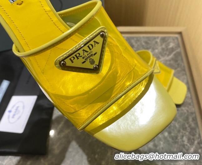 Duplicate Prada TPU Logo Heel Slide Sandals 6.5cm Yellow 062288