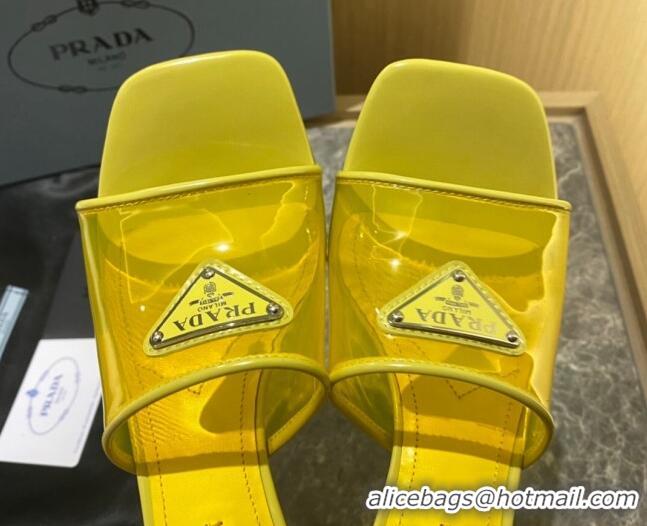 Duplicate Prada TPU Logo Heel Slide Sandals 6.5cm Yellow 062288