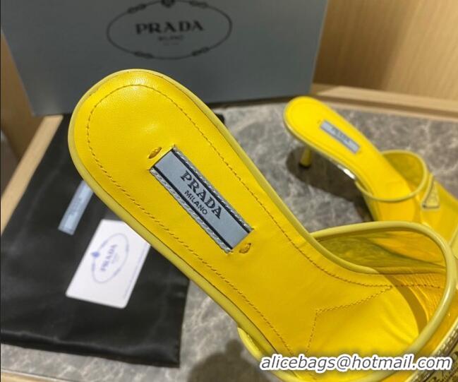 Duplicate Prada TPU Logo Heel Slide Sandals 6.5cm Yellow 062288