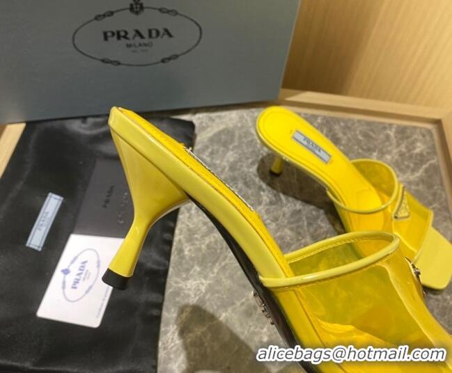 Duplicate Prada TPU Logo Heel Slide Sandals 6.5cm Yellow 062288