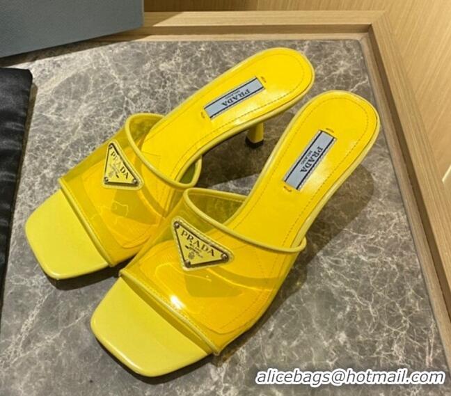 Duplicate Prada TPU Logo Heel Slide Sandals 6.5cm Yellow 062288