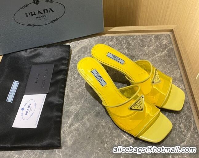 Duplicate Prada TPU Logo Heel Slide Sandals 6.5cm Yellow 062288