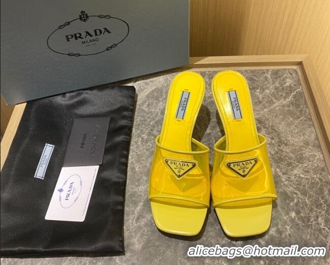 Duplicate Prada TPU Logo Heel Slide Sandals 6.5cm Yellow 062288