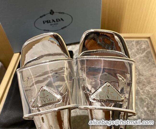 Stylish Prada TPU Logo Flat Slide Sandals Silver 62289