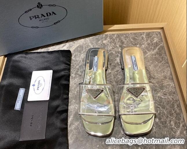 Stylish Prada TPU Logo Flat Slide Sandals Silver 62289