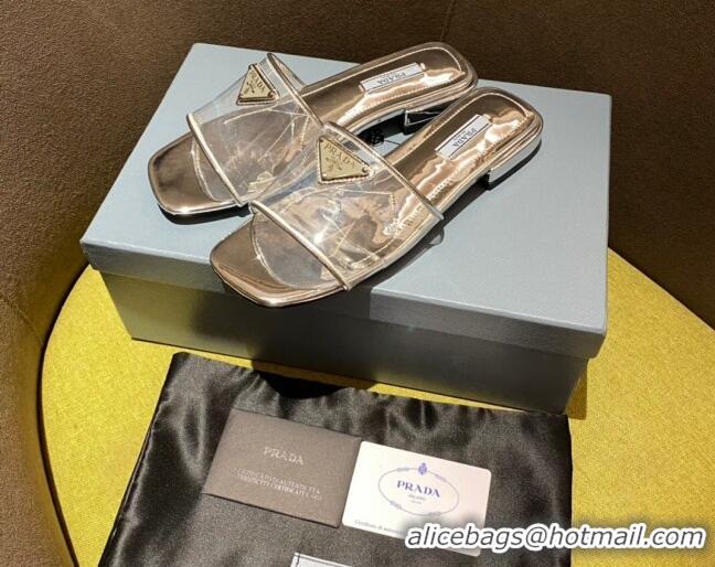 Stylish Prada TPU Logo Flat Slide Sandals Silver 62289