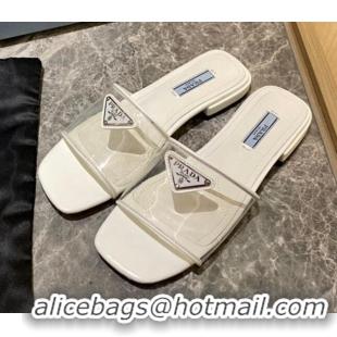 Low Price Prada TPU Logo Flat Slide Sandals White 062290