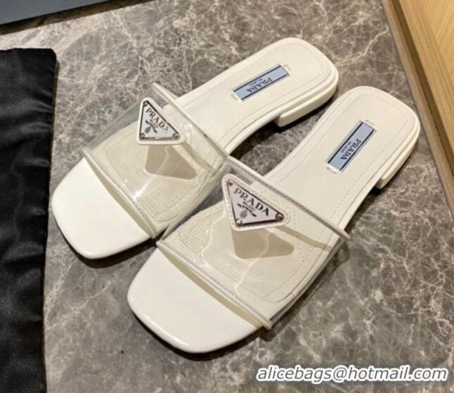 Low Price Prada TPU Logo Flat Slide Sandals White 062290