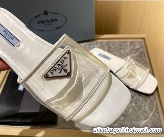 Low Price Prada TPU Logo Flat Slide Sandals White 062290