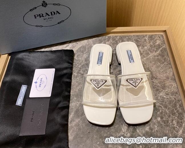 Low Price Prada TPU Logo Flat Slide Sandals White 062290