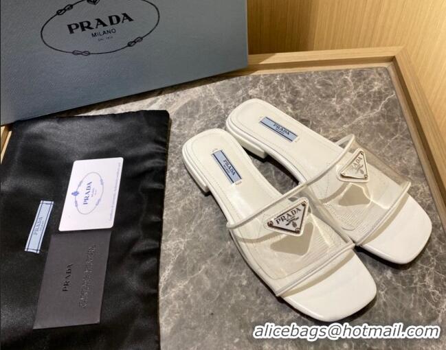 Low Price Prada TPU Logo Flat Slide Sandals White 062290