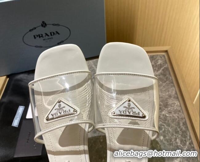 Low Price Prada TPU Logo Flat Slide Sandals White 062290