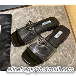 Low Cost Prada TPU Logo Flat Slide Sandals Black 062291