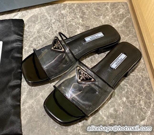 Low Cost Prada TPU Logo Flat Slide Sandals Black 062291