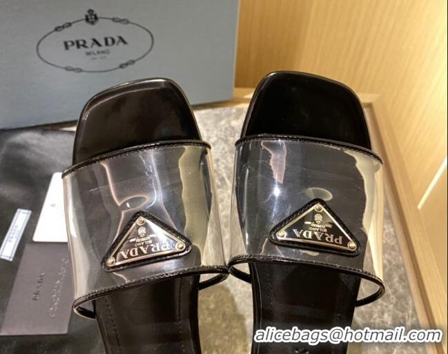 Low Cost Prada TPU Logo Flat Slide Sandals Black 062291