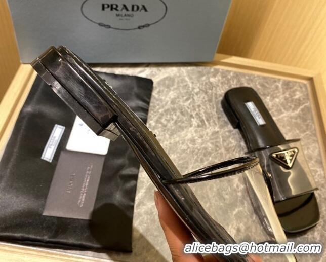 Low Cost Prada TPU Logo Flat Slide Sandals Black 062291