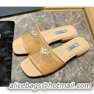 Duplicate Prada TPU Logo Flat Slide Sandals Apricot 062292