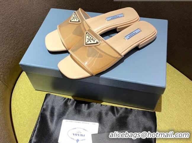 Duplicate Prada TPU Logo Flat Slide Sandals Apricot 062292