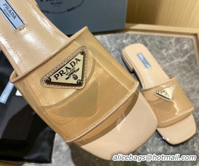 Duplicate Prada TPU Logo Flat Slide Sandals Apricot 062292