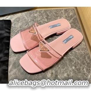 Luxury Prada TPU Logo Flat Slide Sandals Pink 062293