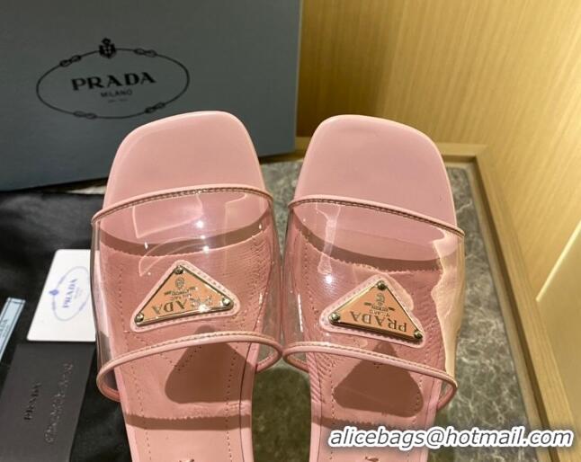 Luxury Prada TPU Logo Flat Slide Sandals Pink 062293