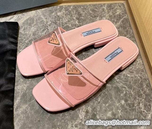 Luxury Prada TPU Logo Flat Slide Sandals Pink 062293