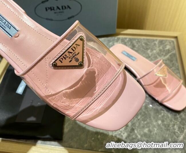 Luxury Prada TPU Logo Flat Slide Sandals Pink 062293