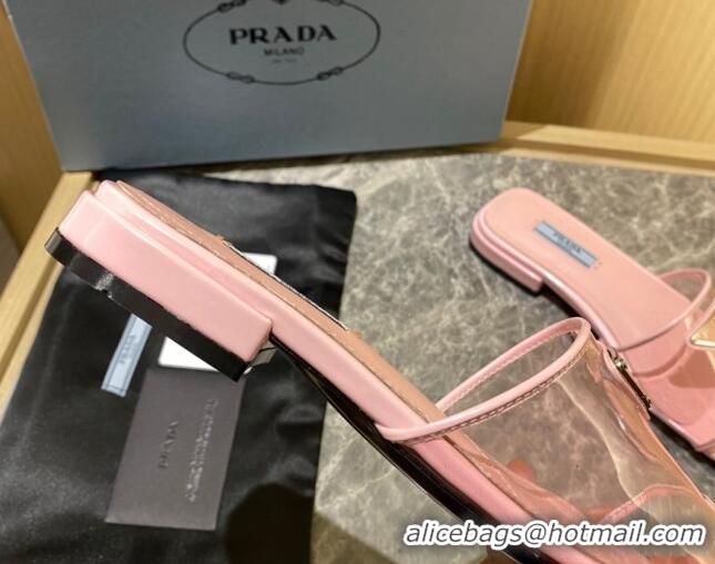 Luxury Prada TPU Logo Flat Slide Sandals Pink 062293