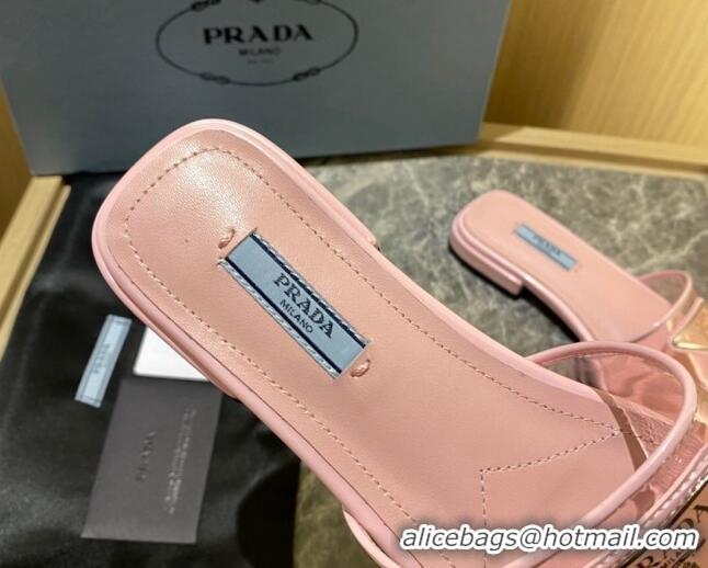 Luxury Prada TPU Logo Flat Slide Sandals Pink 062293