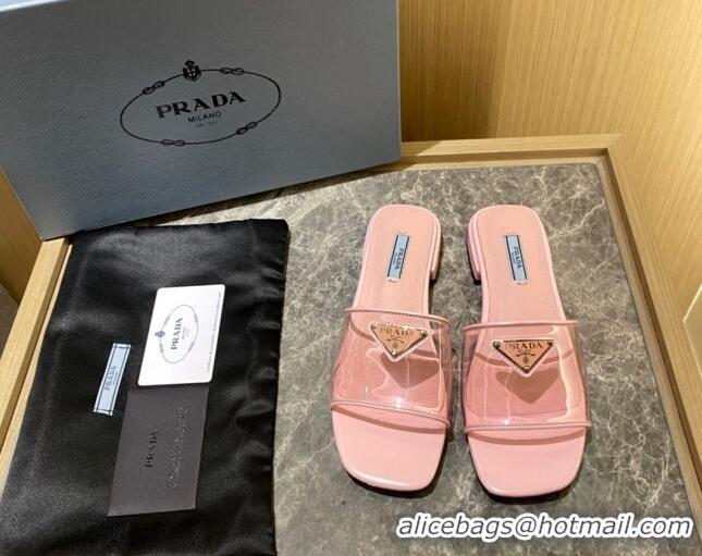 Luxury Prada TPU Logo Flat Slide Sandals Pink 062293