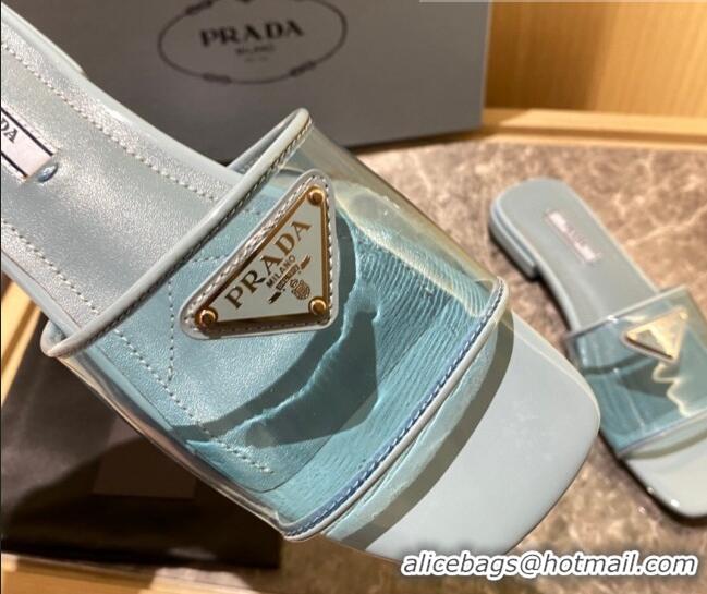 Good Quality Prada TPU Logo Flat Slide 1.5 cm Sandals 062293 Blue