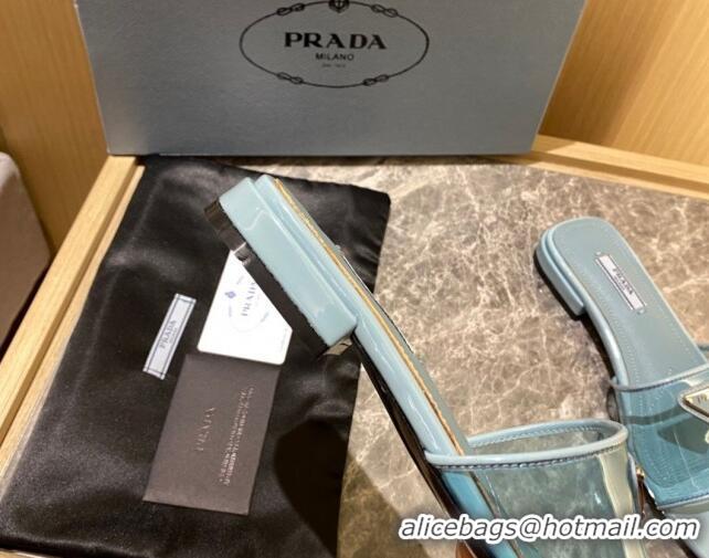 Good Quality Prada TPU Logo Flat Slide 1.5 cm Sandals 062293 Blue