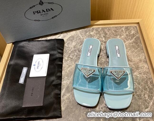 Good Quality Prada TPU Logo Flat Slide 1.5 cm Sandals 062293 Blue