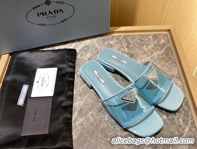 Good Quality Prada TPU Logo Flat Slide 1.5 cm Sandals 062293 Blue