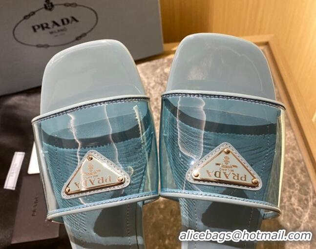 Good Quality Prada TPU Logo Flat Slide 1.5 cm Sandals 062293 Blue