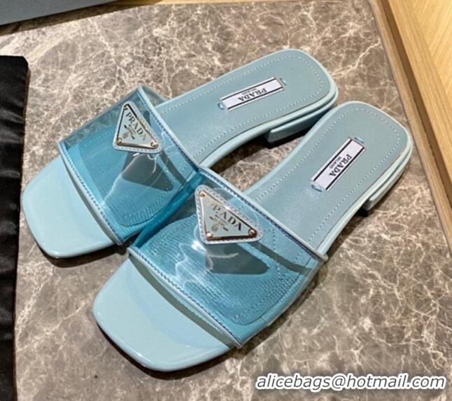 Good Quality Prada TPU Logo Flat Slide 1.5 cm Sandals 062293 Blue